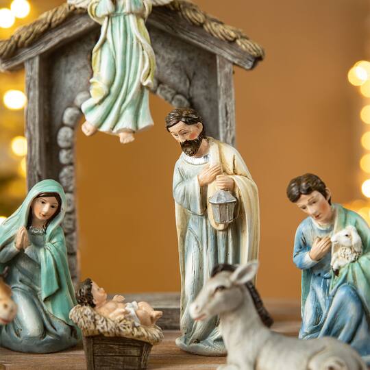 Glitzhome® Deluxe Blue Nativity Figurine Set